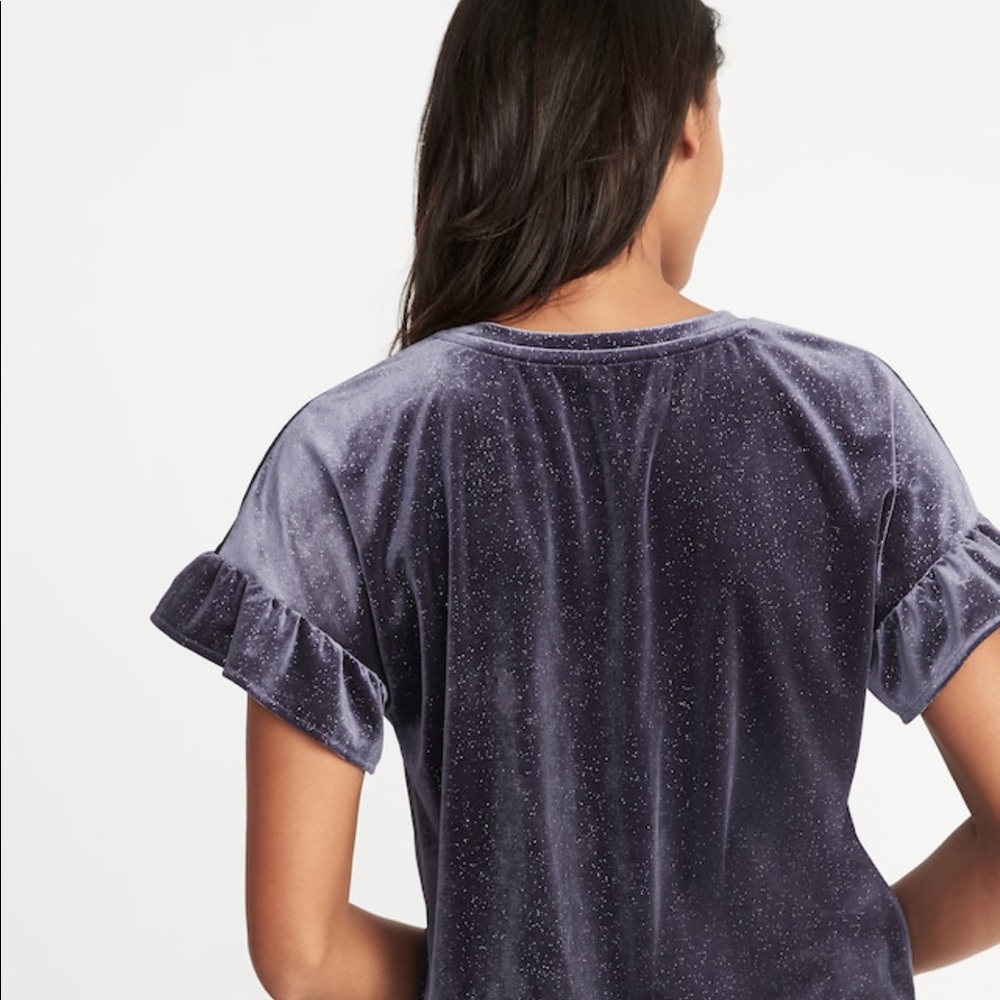 NWT Blue sparkling velvet top with ruffle sleeve - Picture 4 of 5